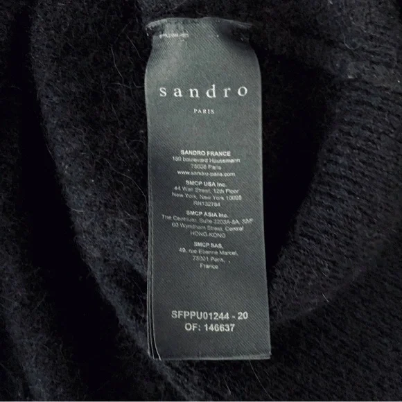 SANDRO PARIS Lena Wool Alpaca Black V-Neck Sweater
